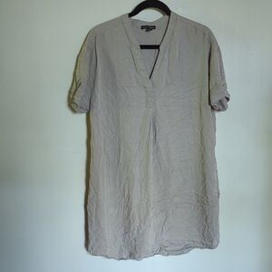 Hilary Radley Taupe Mini Dress with Pockets, Cuffed Sleeves Women's Size L